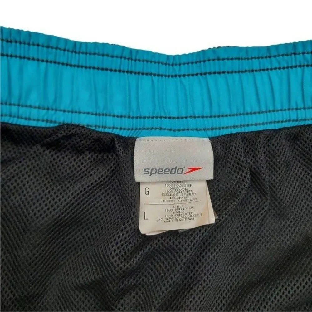 Speedo Swimming Shorts Mens Large Gray Black Trunks Mesh Lined Beach Travel